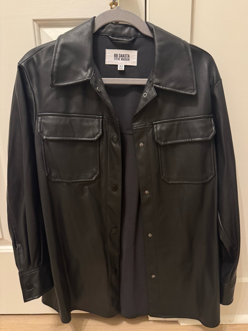 BB Dakota Oversized Black Faux Leather Shirt Jacket